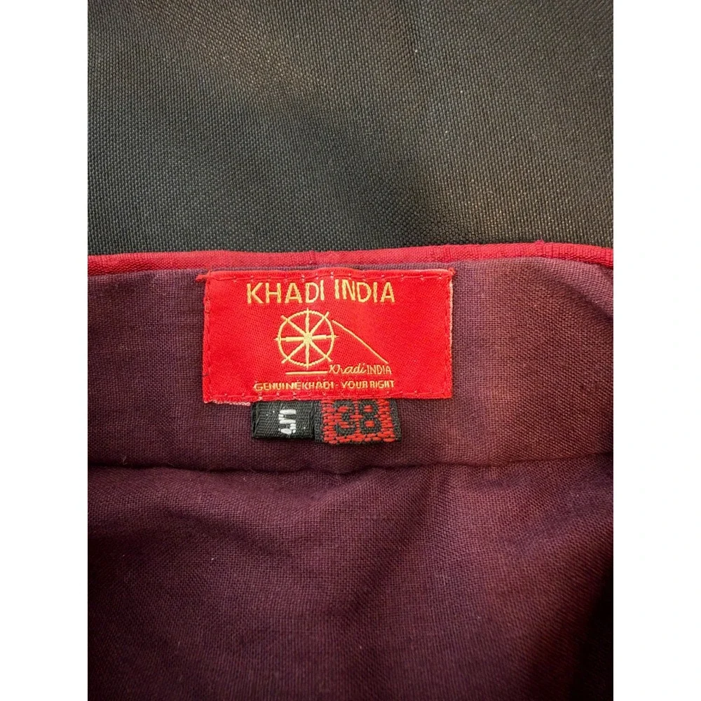 Khadi India Mens Red Slub Textured Nehru Vest Mandarin Collar Size 38 Small